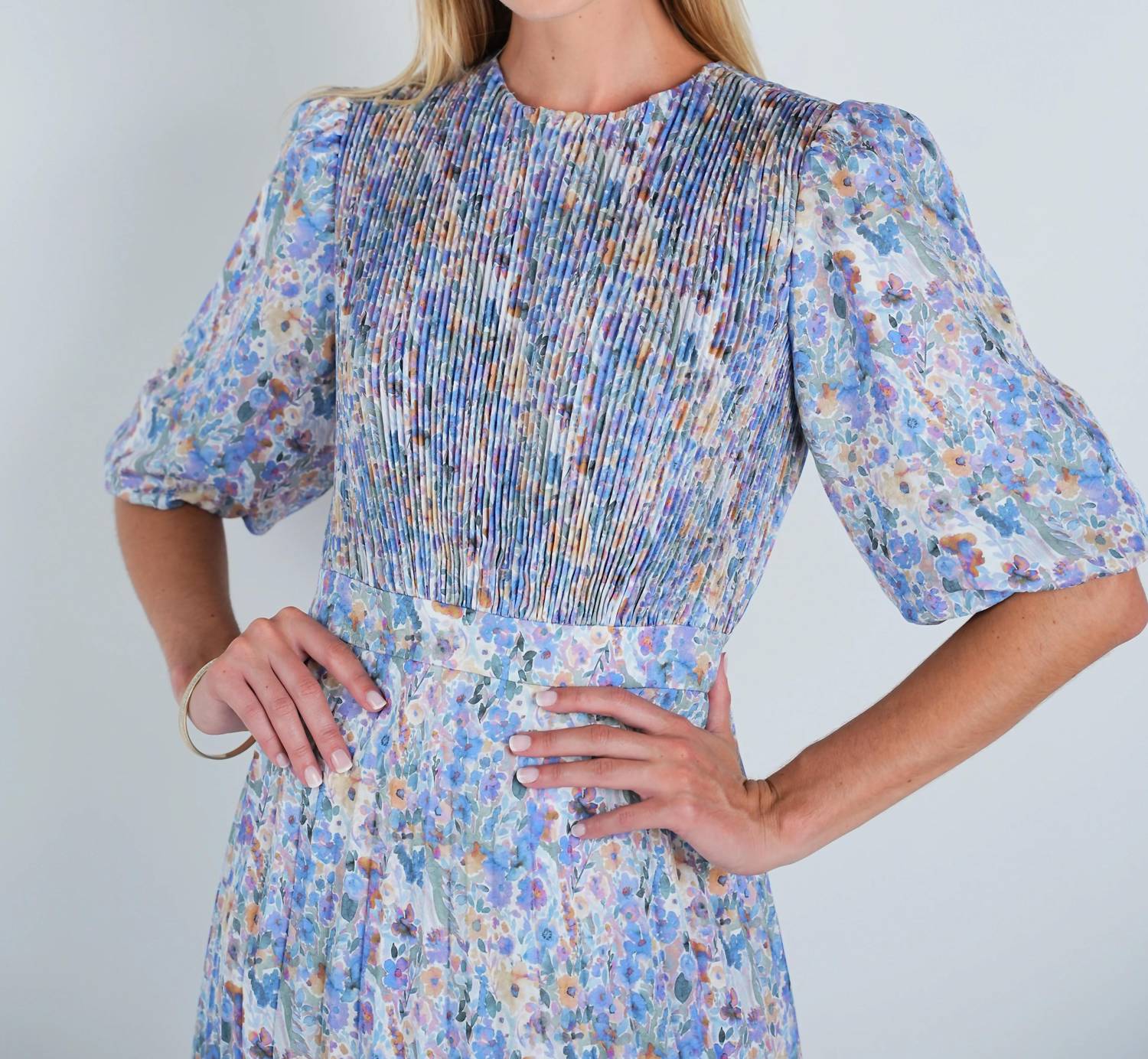 John Abgin - Multi Floral Pleated Midi Dress