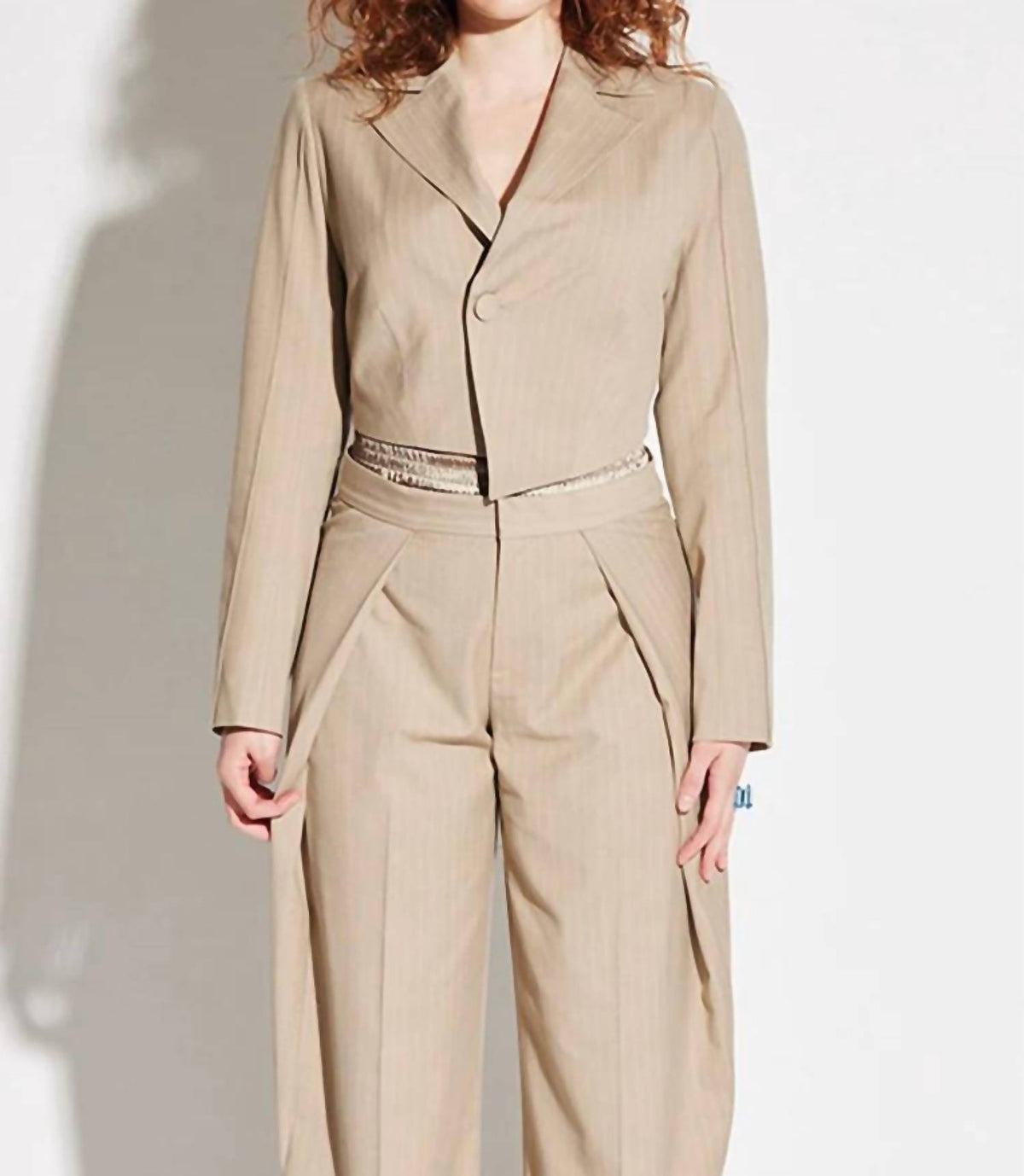 Circular Path - Asymmetric Crop Pinstripe Blazer