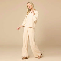 Softies - Terry Cropped Sleeve Crew Neck With Wide Leg Pant