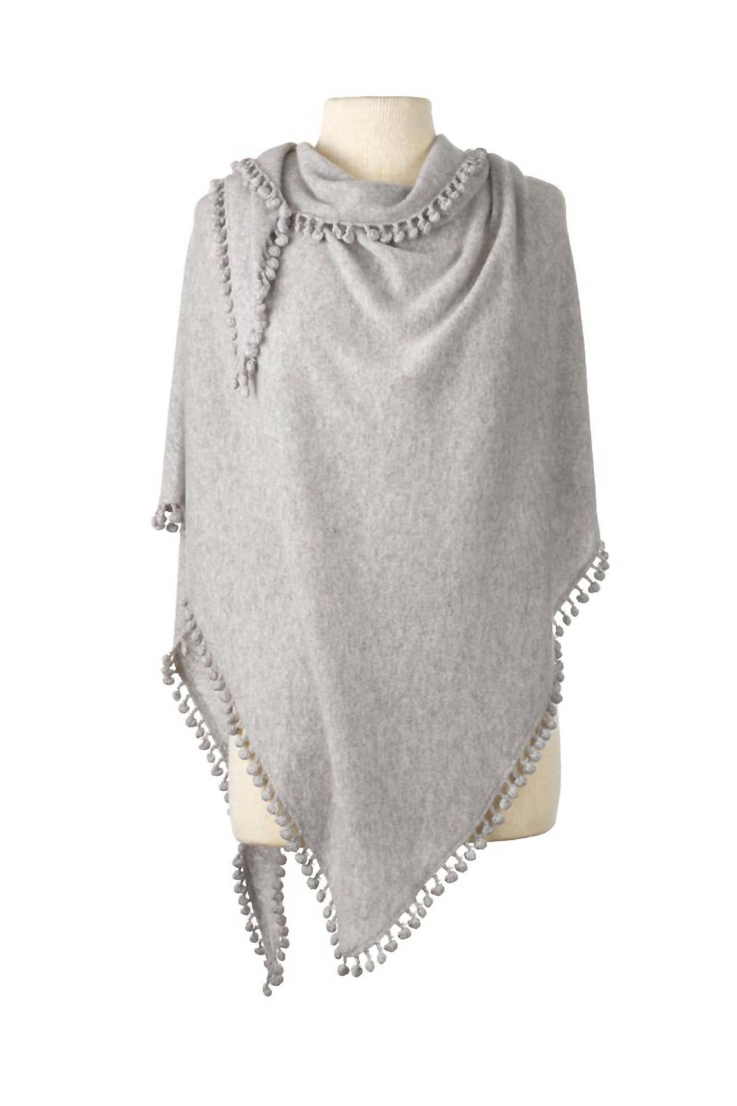 Alpine Cashmere Women's Pom Pom Triangle Wrap in birch - women's scarf