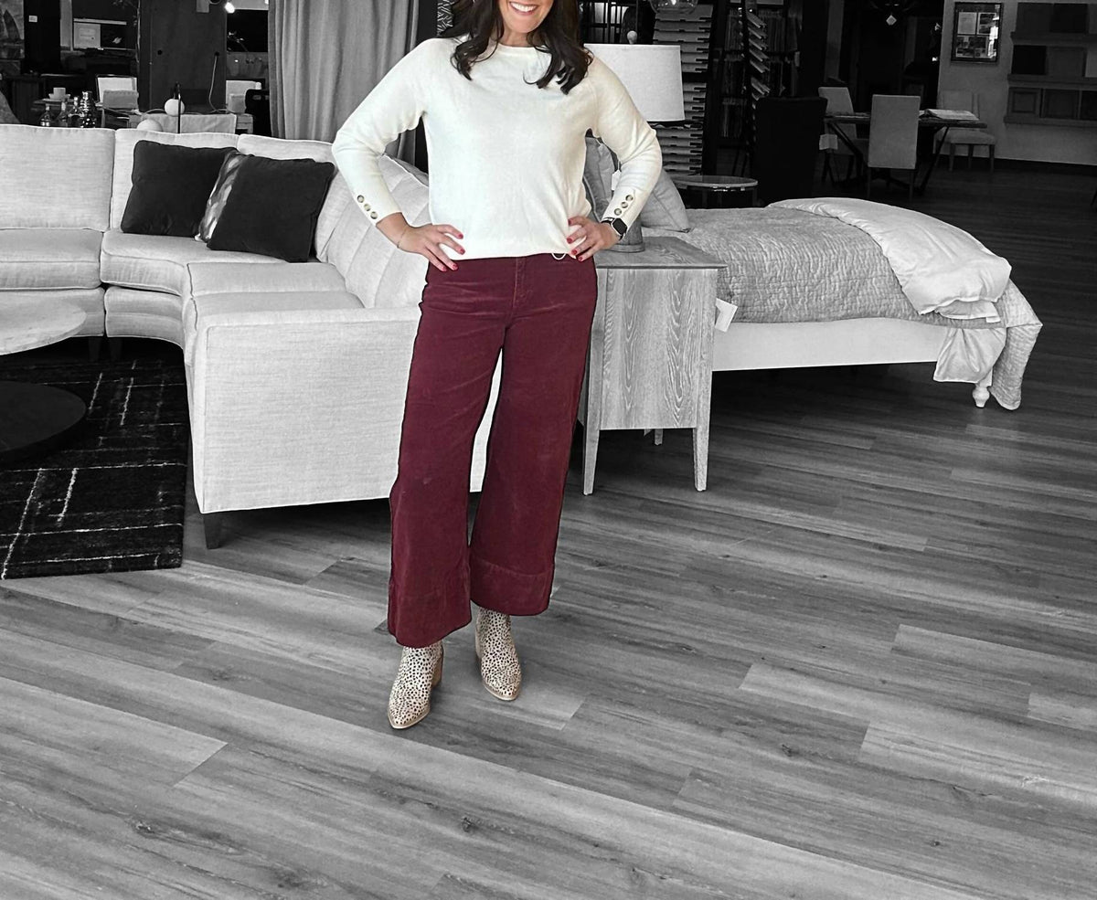 Risen - Women's High Rise Crop Wide Corduroy Pants