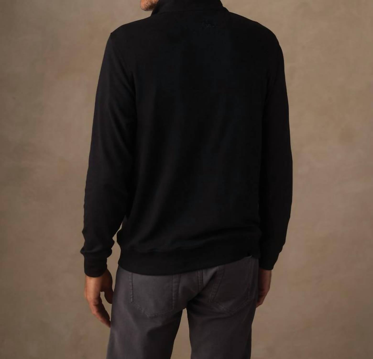 The Normal Brand Puremeso Weekend Quarterzip Sweatshirt in black - men's shirt - detail view