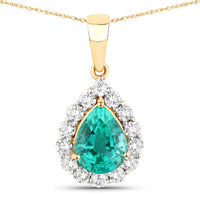 Diana M Jewels Women's Pear Natural Zambian Emerald Pendant Necklace (1.52 Ct) - Classic in 14k yellow gold - women's jewelry