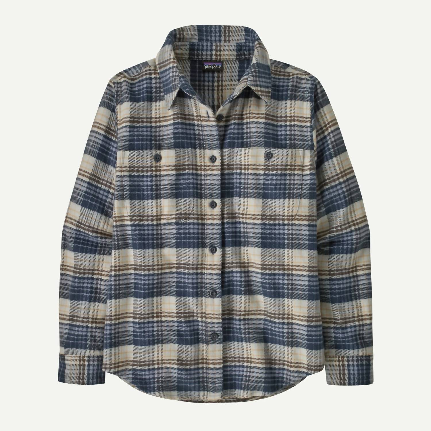 Patagonia Fjord Flannel Shirt in river plaid barnacle blue - women's long sleeve top - alternate view