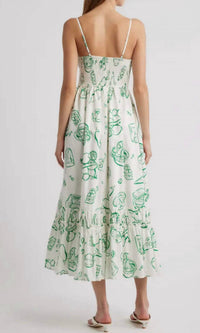 MOON RIVER Doodle Line Midi Dress in green multi - women's dress - view 4