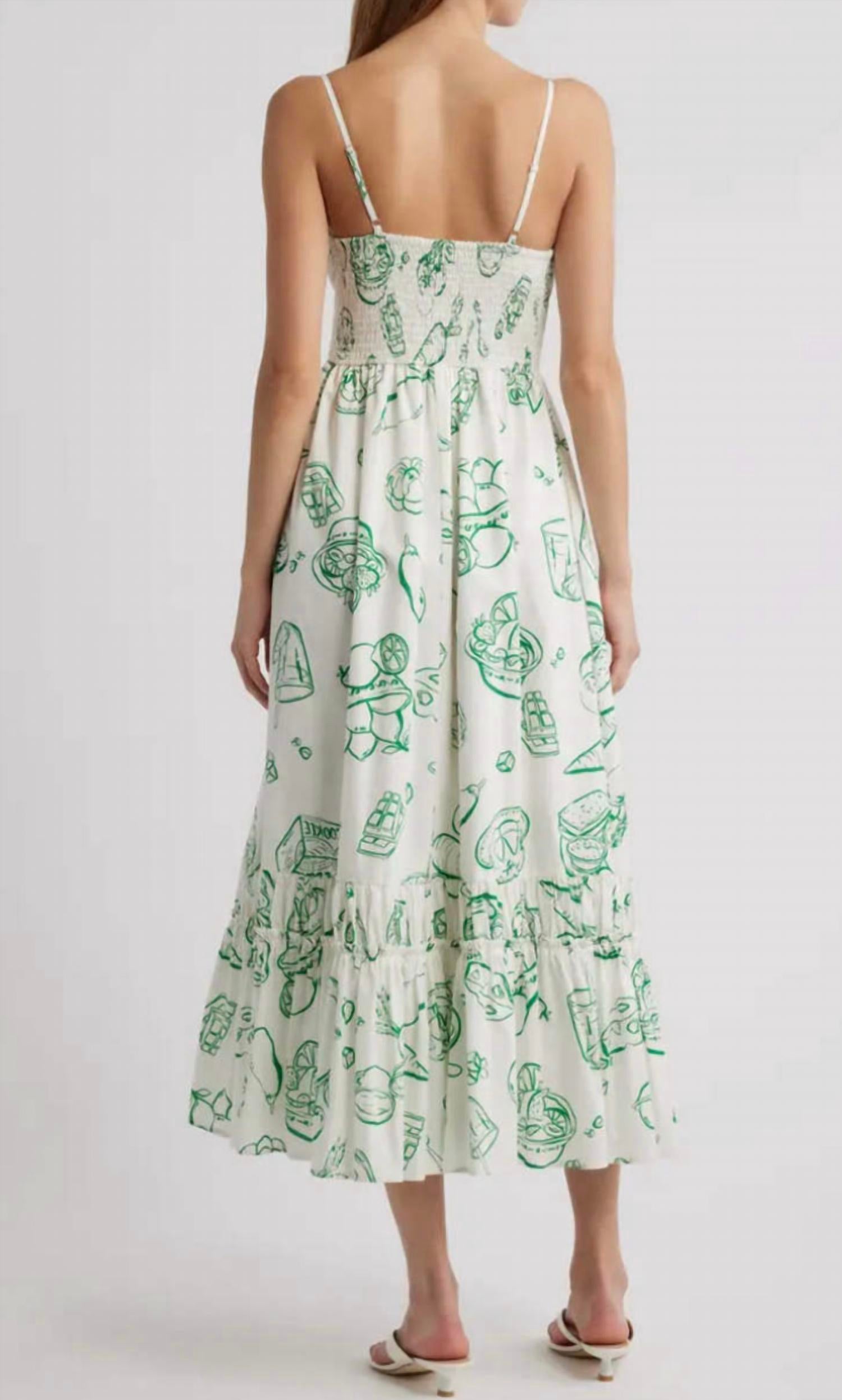 MOON RIVER Doodle Line Midi Dress in green multi - women's dress - view 4
