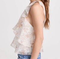 Ramy Brook Maureen One Shoulder Ruffle Top in ivory tan floral - women's blouse - alternate view