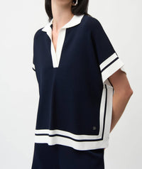Joseph Ribkoff - COLLARED STRIPE TOP
