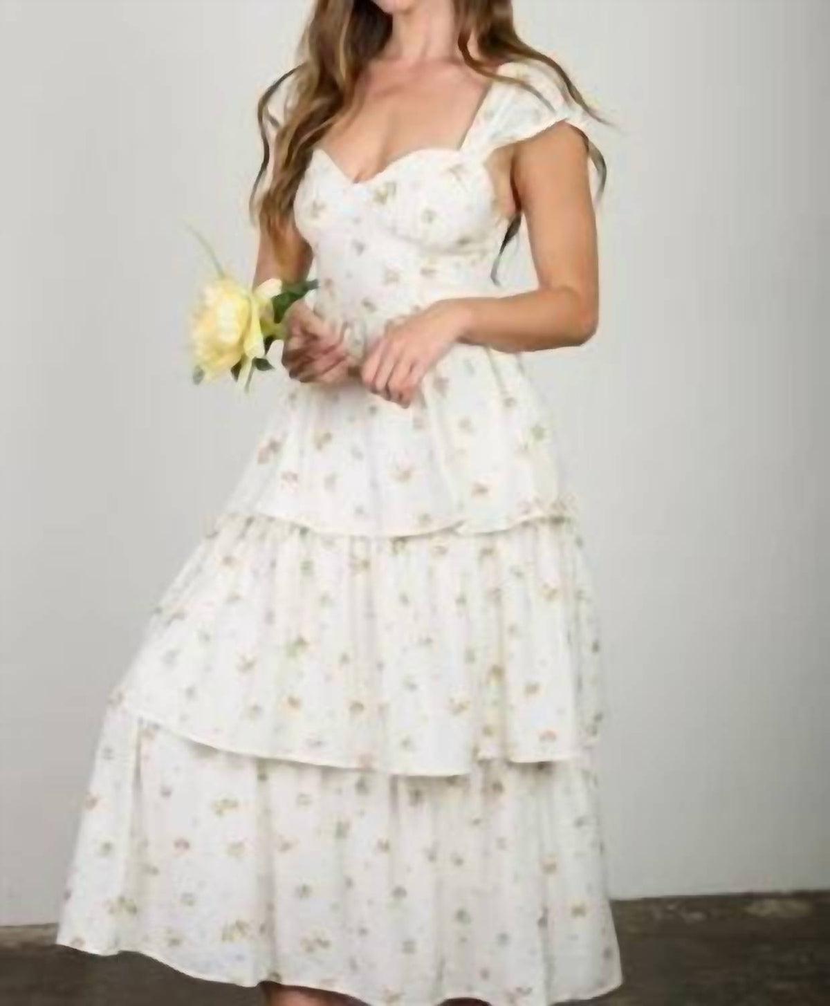August Sky - Floral Ruffle Tiered Sleeveless Midi Dress
