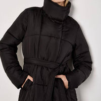 APRICOT Quilted Belted Coat in black - women's jacket - detail view
