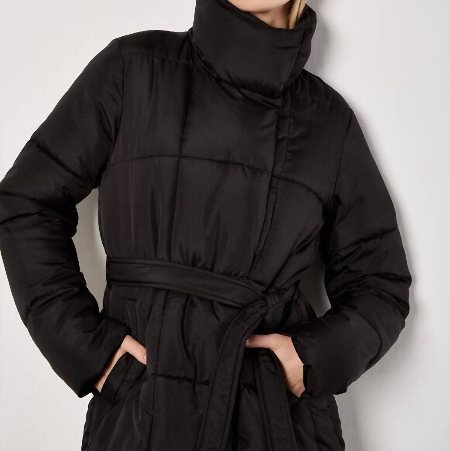 APRICOT Quilted Belted Coat in black - women's jacket - detail view