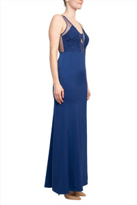 Aidan Mattox - V-neck Illusion Floral Embroidered Tafetta Dress