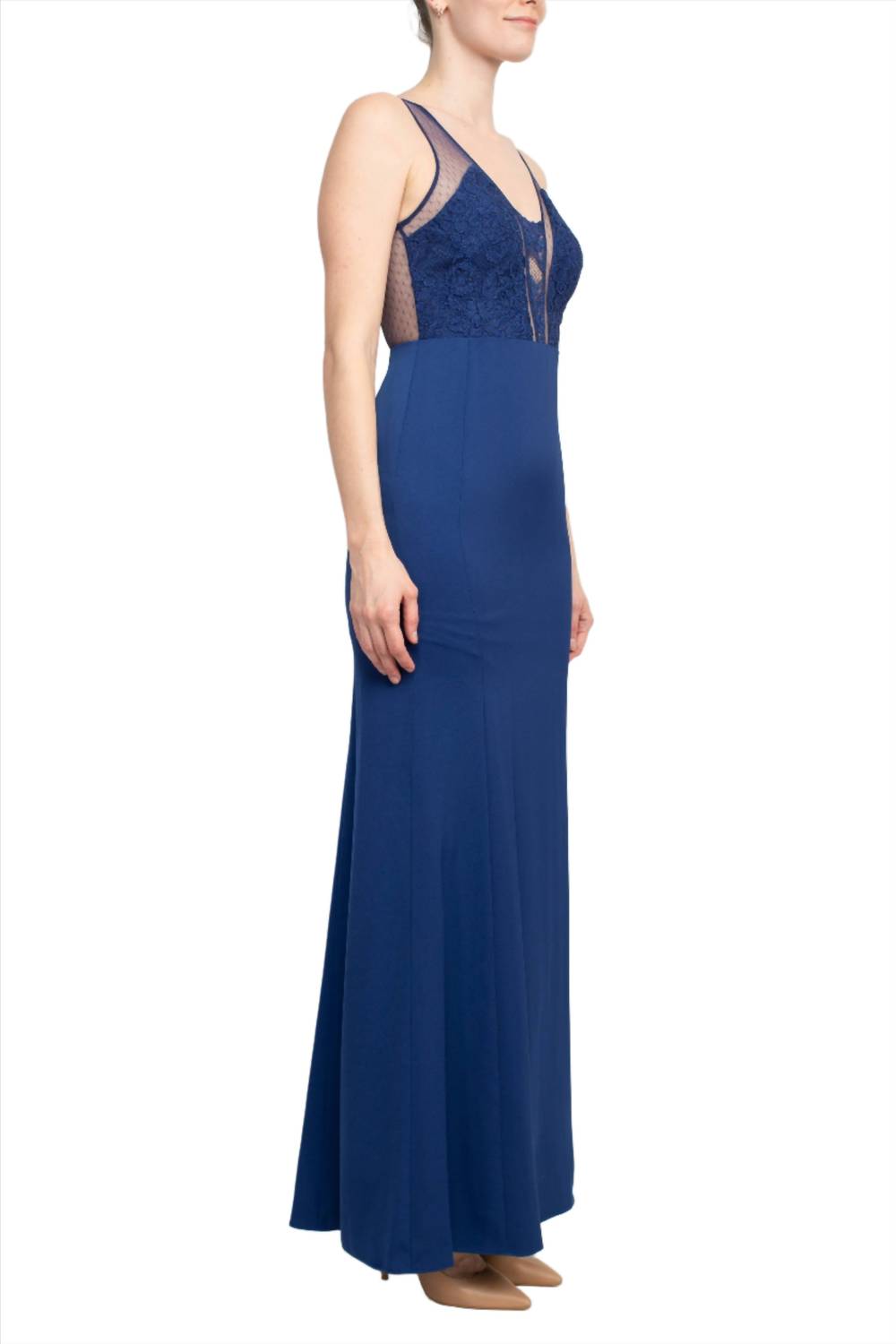 Aidan Mattox - V-neck Illusion Floral Embroidered Tafetta Dress