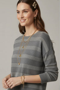 Q2 - Women's Striped Knit Sweater With Sequin