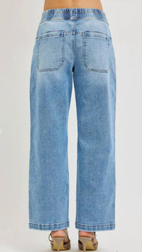 Risen - Elastic Slouchy Cropped Baggy Patch Pockets Jeans