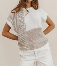 Blu Pepper Color Block Knit Blouse - Plus in taupe - women's blouse