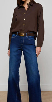 L'Agence Ellery Long Sleeve Blouse in coffee bean - women's blouse - detail view