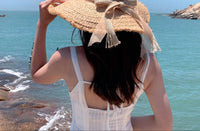 FAME ACCESSORIES Women's Raffia Sun Hats in isla - women's hat - detail view