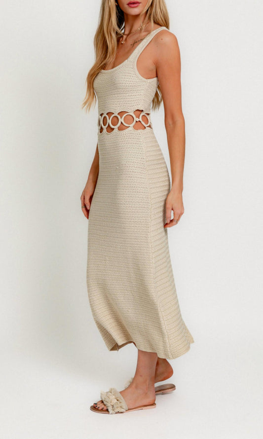 Le Lis - Square Neck Sleeveless Crochet Midi Dress