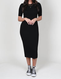 Enza Costa - Silk Rib Half Sleeve Midi Dress
