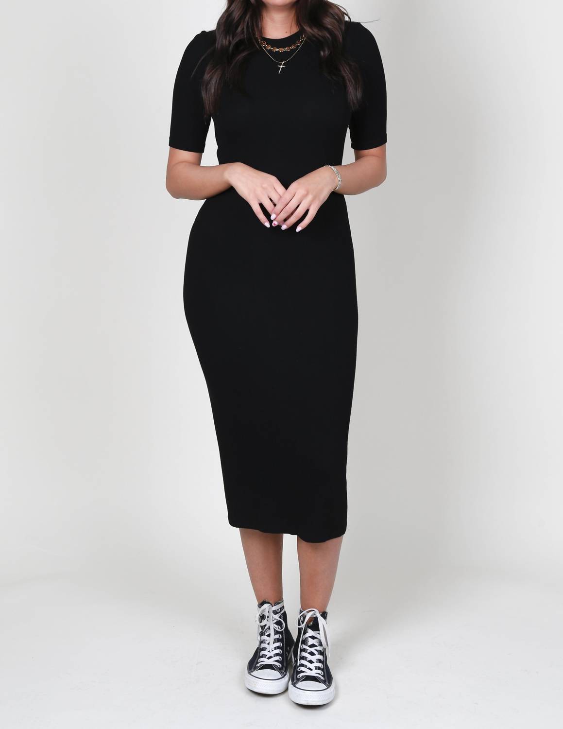 Enza Costa - Silk Rib Half Sleeve Midi Dress