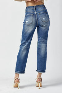 Risen - High Rise Patched Distressing Straight Leg Jeans
