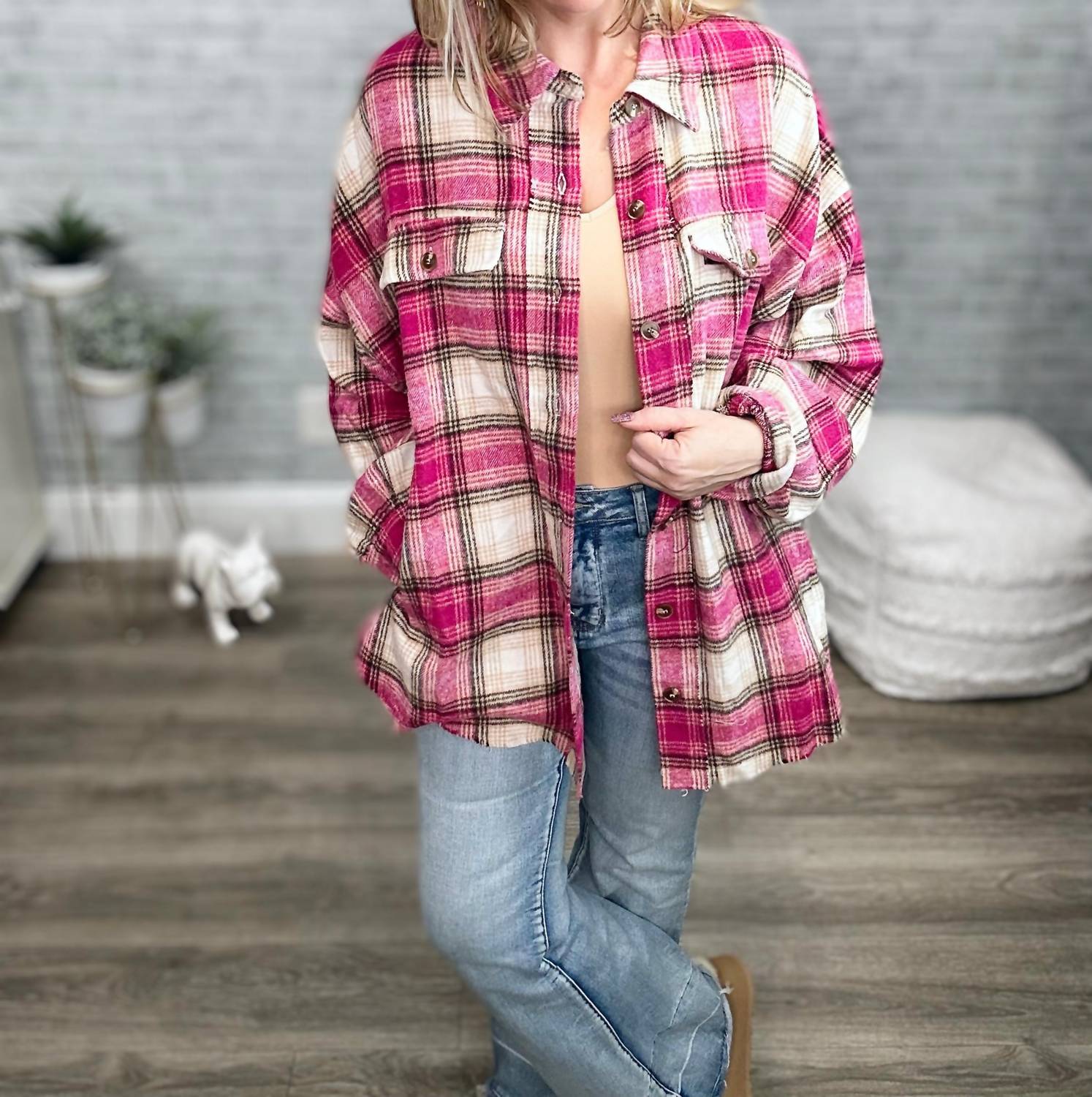 White Birch - Tickle Shacket With Frayed Hem Detail
