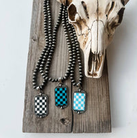 Boho Ranch Women's Checkered Pendant Necklace in black turquoise - women's item - alternate view