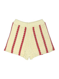 LE LIS Women's Open-knit Sweater Shorts in cream red stripe - women's shorts