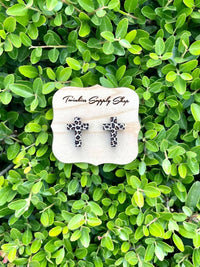 White Label - Women's Wooden Leopard Cross Studs Earrings