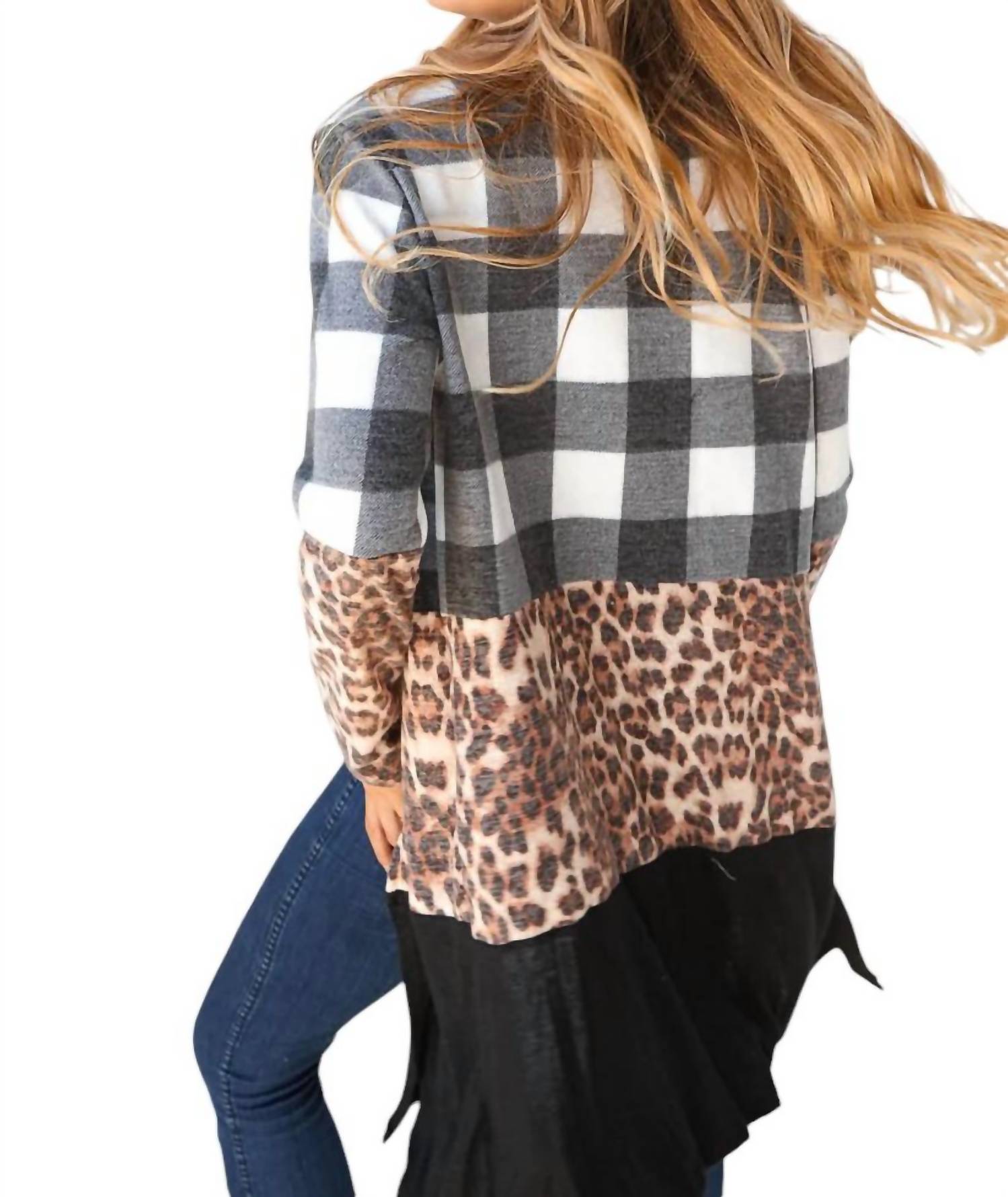 Haptics - BRUSHED HACCI PLAID LEOPARD COLOR BLOCK CARDIGAN