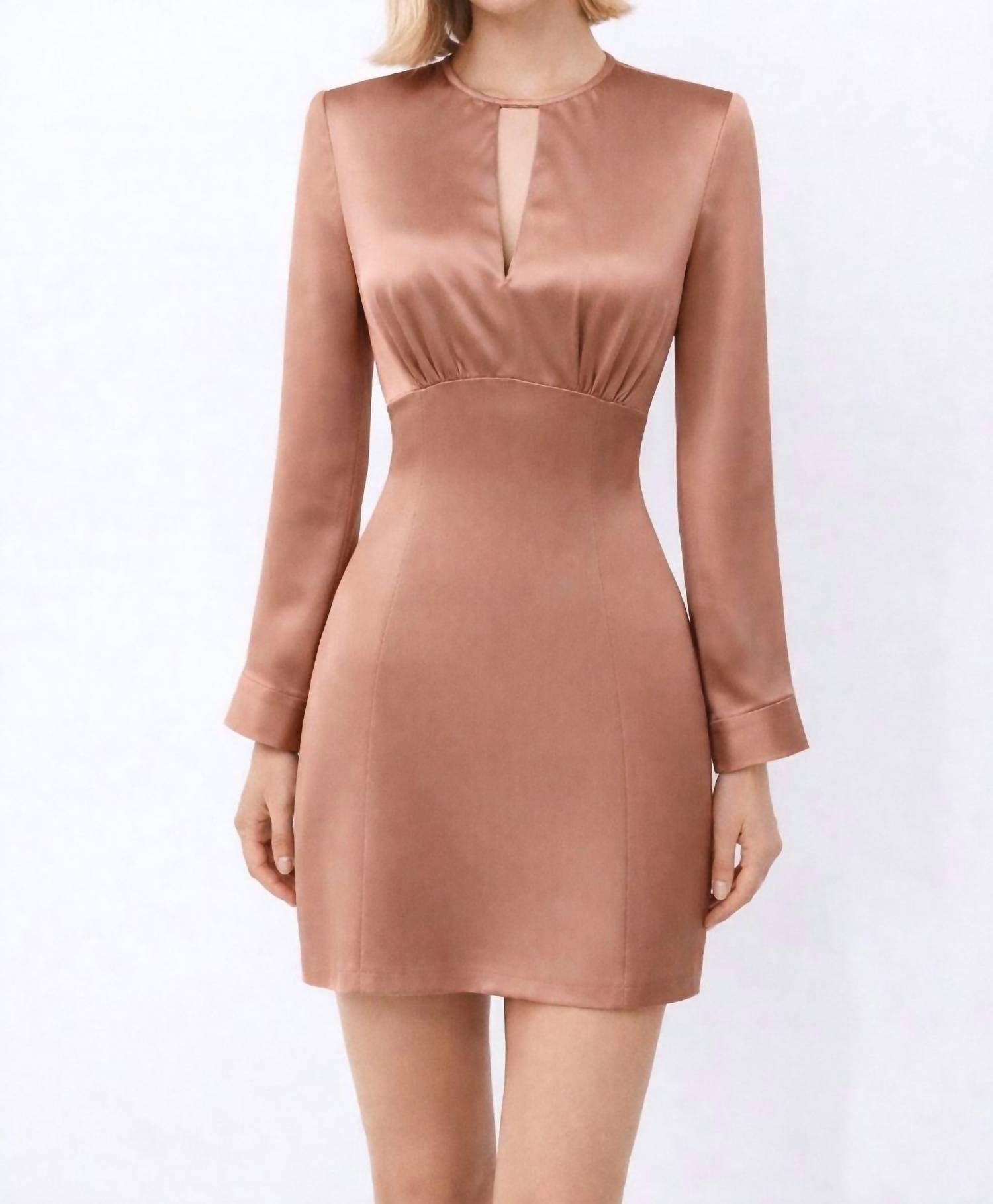 Amanda Uprichard Keyhole Long Sleeve Mini Dress in rose bronze - women's dress