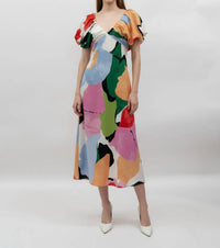 Fore Collection - Puff Sleeve V Neck Maxi Dress
