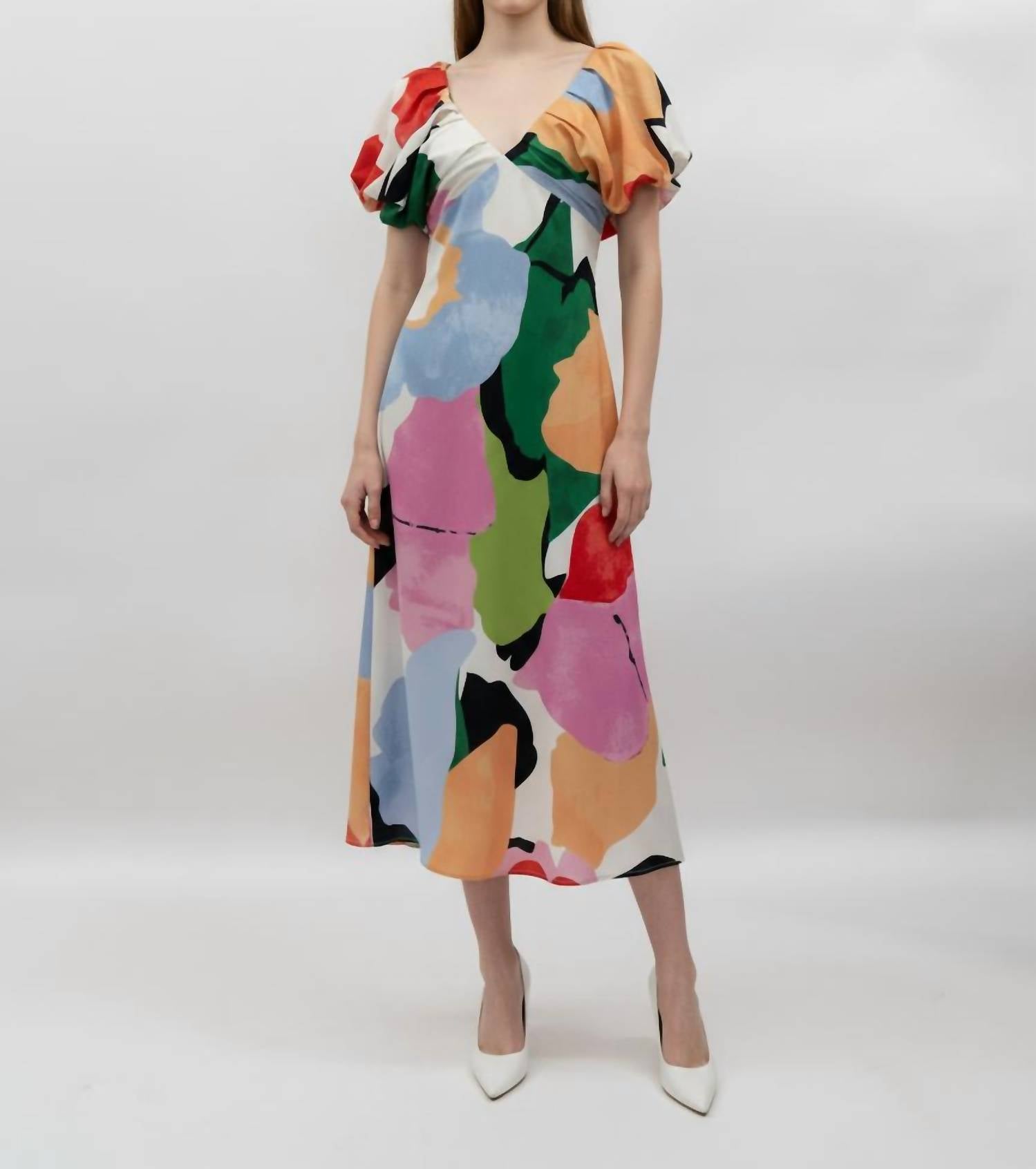 Fore Collection - Puff Sleeve V Neck Maxi Dress