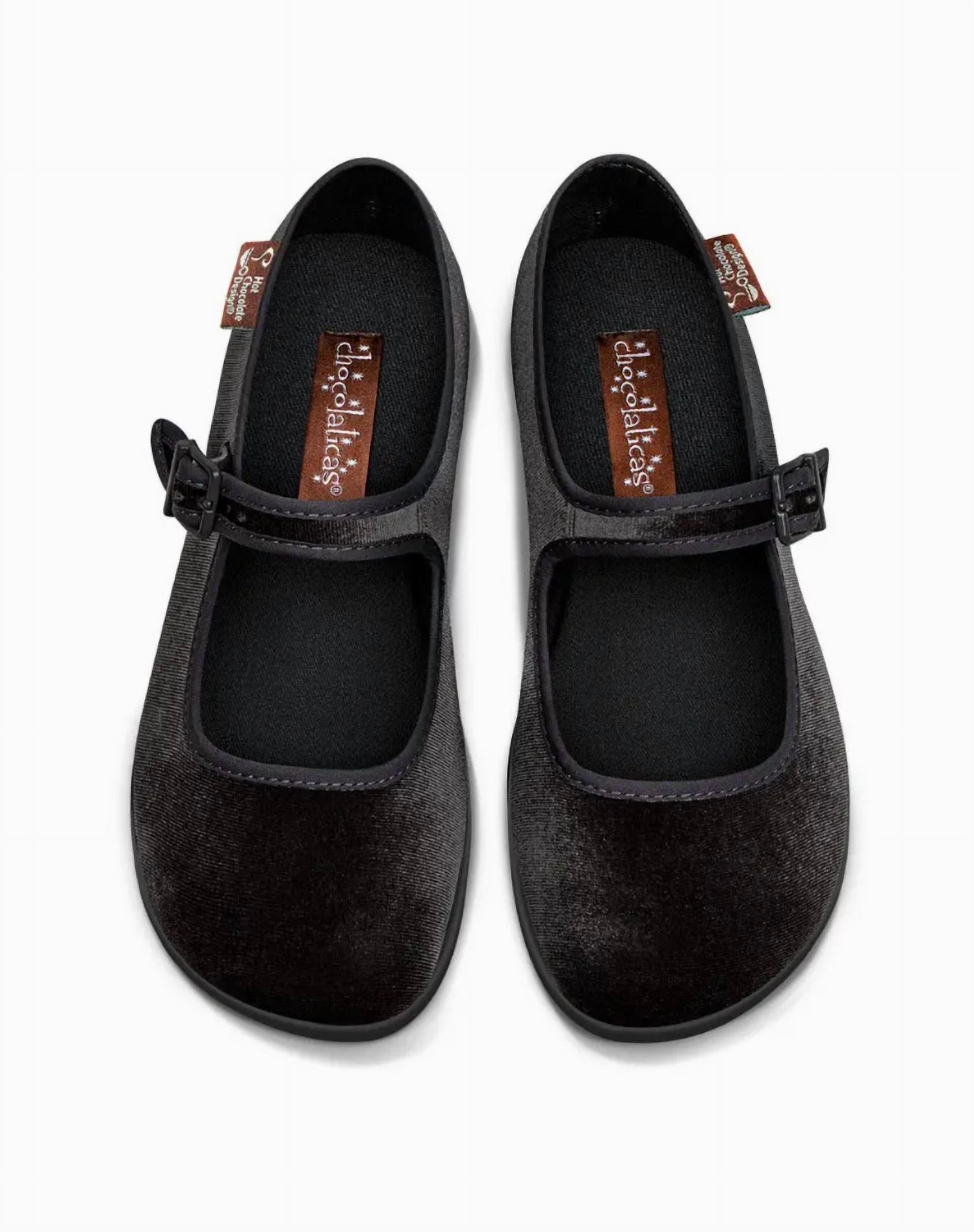 Hot Chocolate Design Women's Velvet Mary Jane Flat in espresso martini - women's flats - detail view