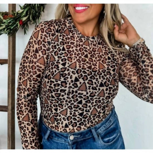 Blakely - Leopard Christmas Tree Mesh Top