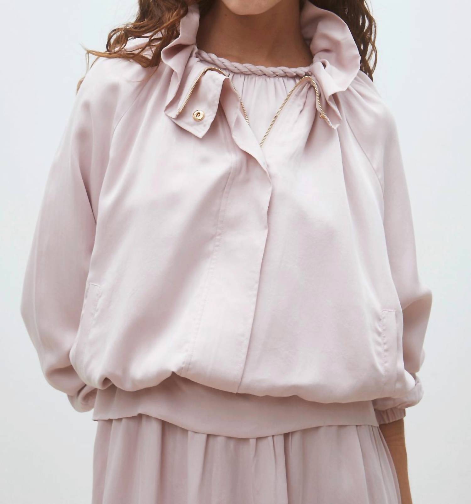 Suncoo - Dorian Ruffle Collar Blouson Top