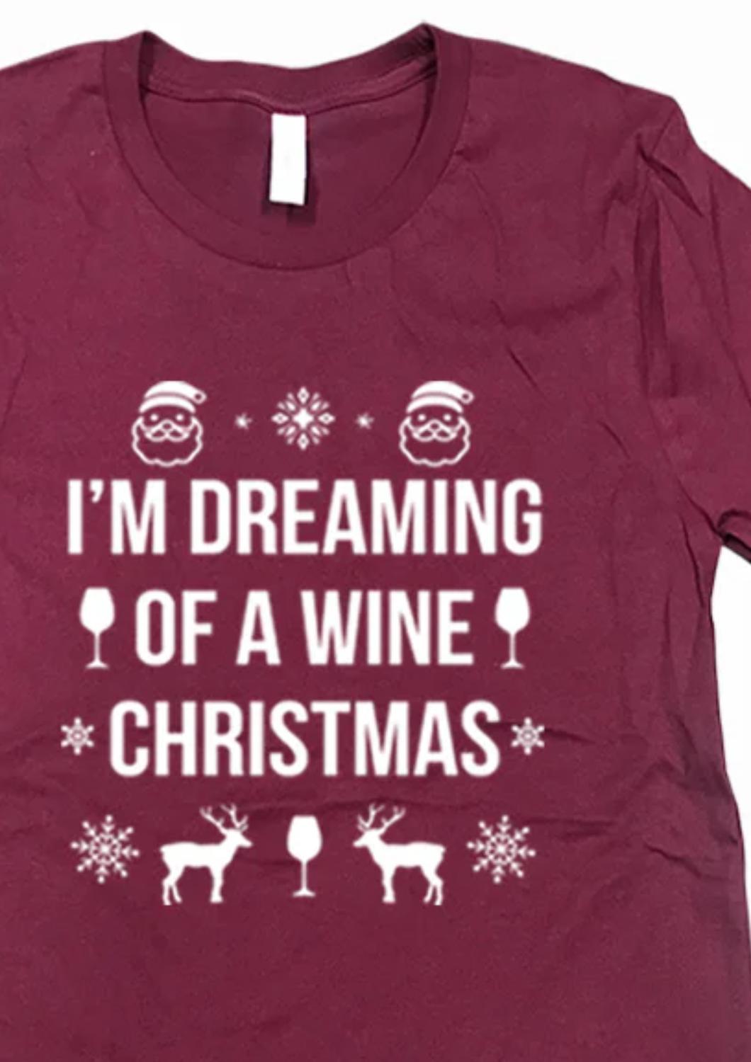 Urbanarteez - Women's Dreaming Of A Wine Christmas Tee - Plus