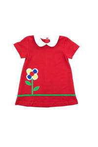 Florence Eiseman Kid's Pique Knit Dress With Flower Detail in red - kids' dress