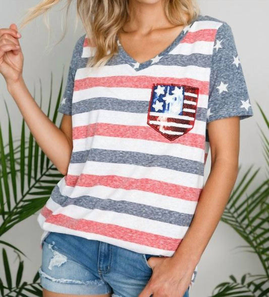 American Flag Tee With Sequin Pocket