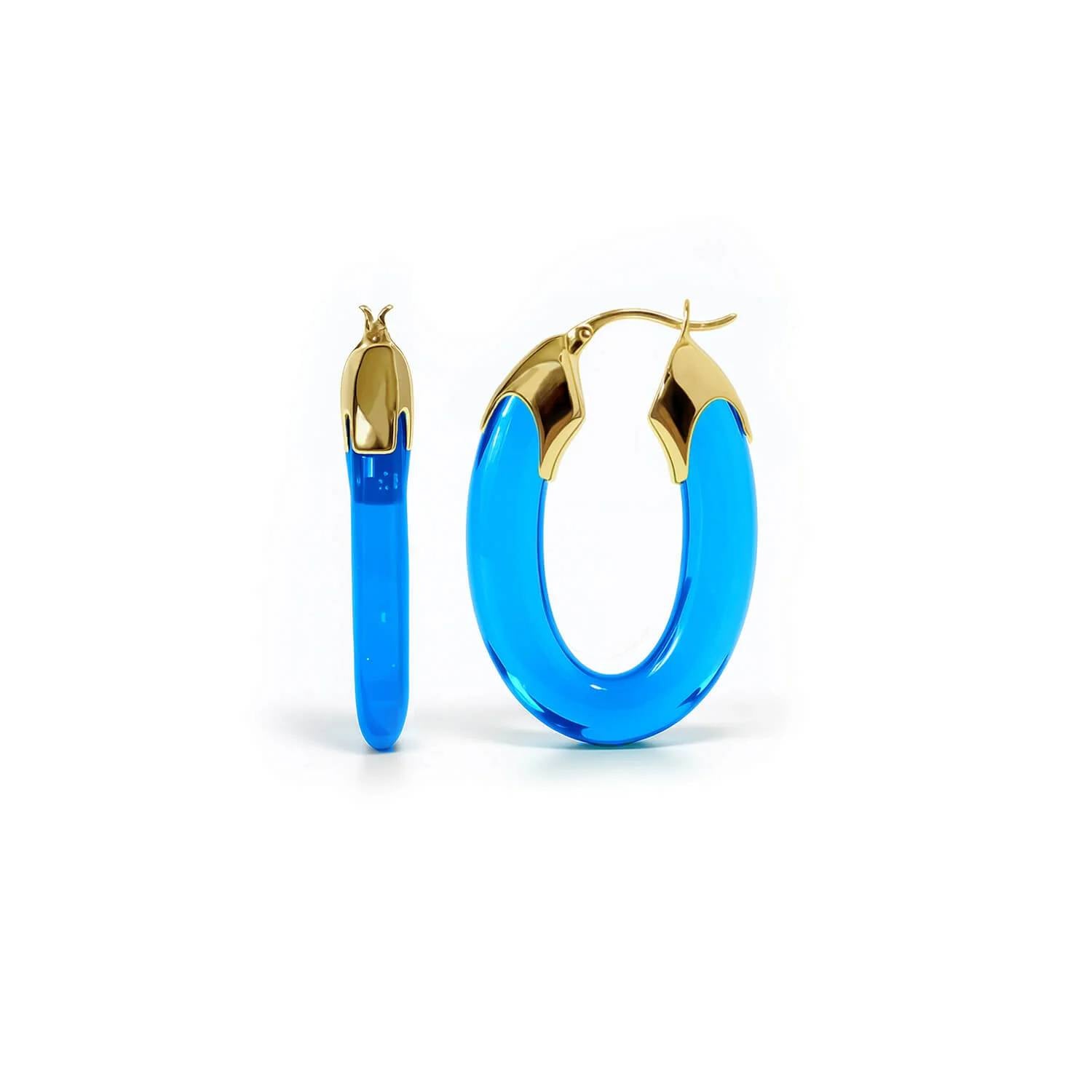 Gold & Honey - Women's Carved Oval Lucite Birthstone Hoop Earrings