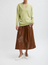 Tibi - Light Weight Patent Smocking Waistband Full Midi Skirt