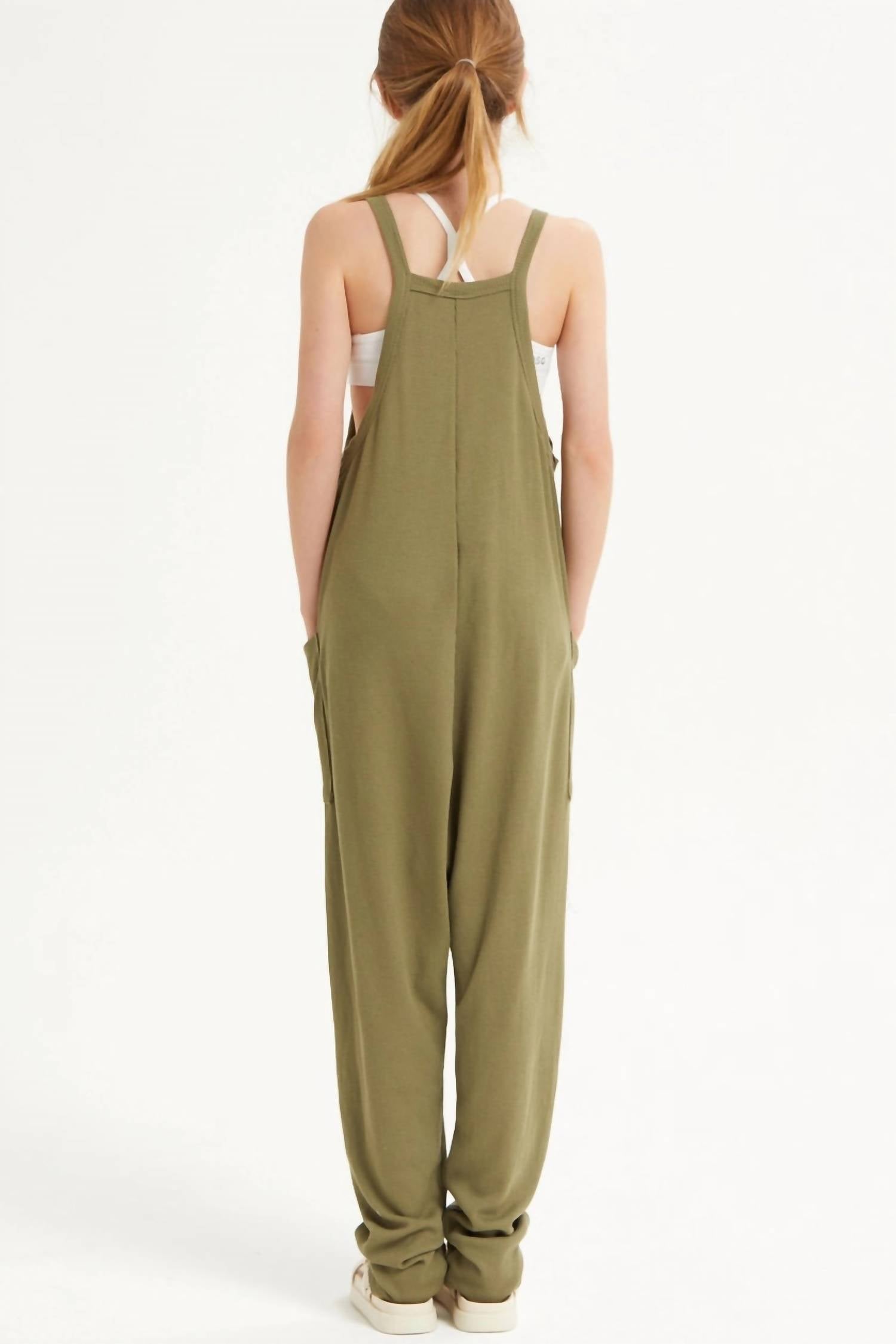 Good Girl Girls Sleeveless Jumpsuit in olive - women's pants - detail view