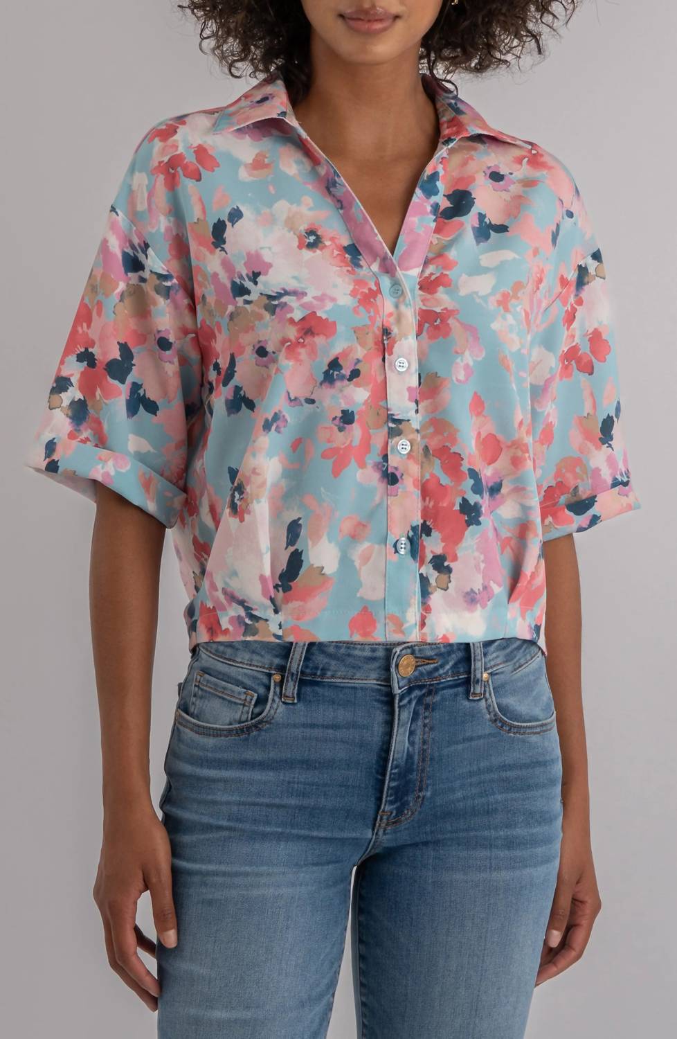Kut From The Kloth - Donna Floral Short Sleeve Button-up Shirt