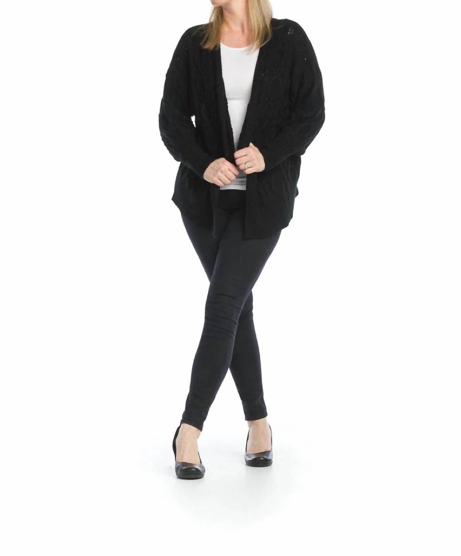 Papillon - Cable Knit Cardigan With Pom Pom Detail