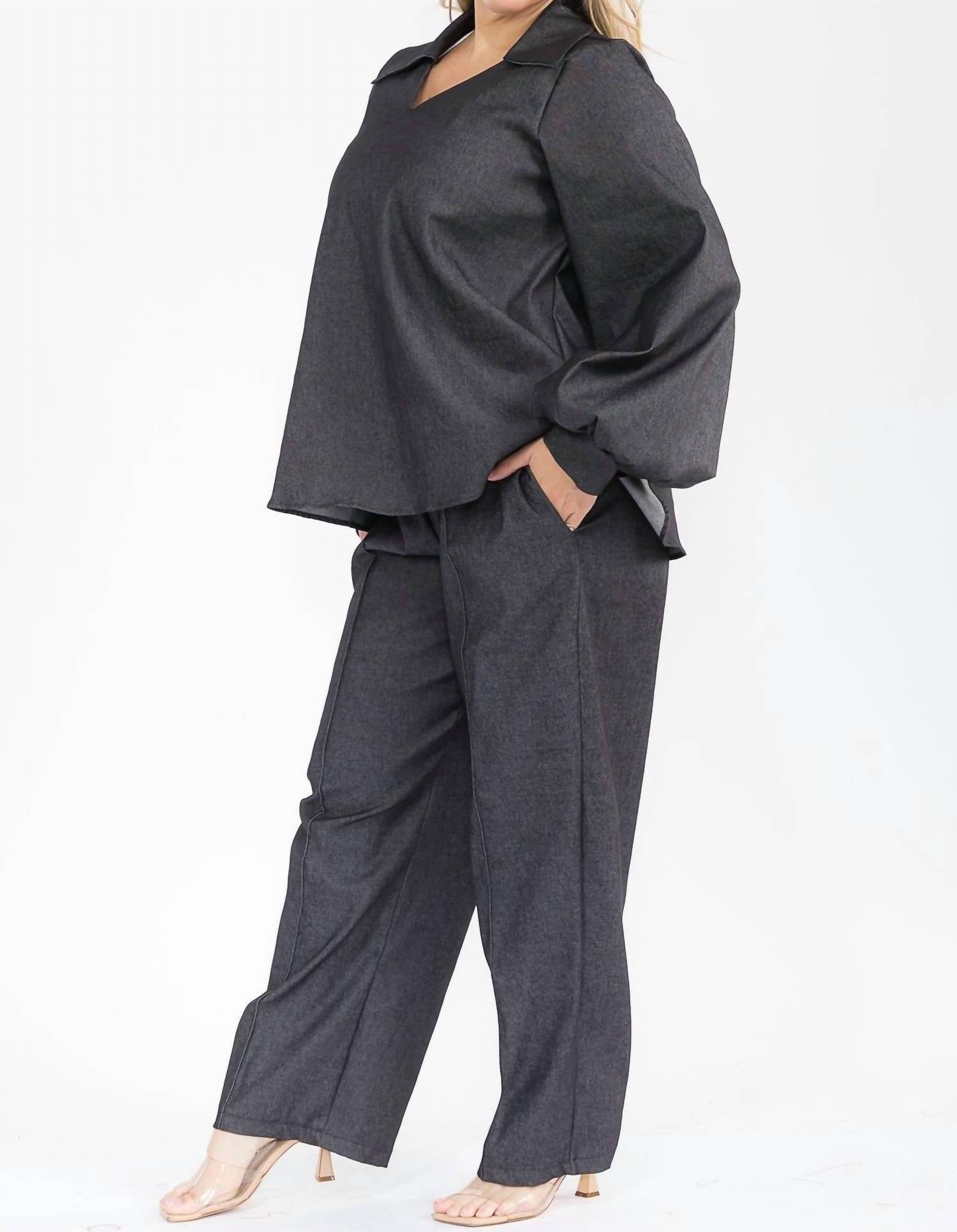 Karen T Design - Long Sleeve Top And Straight Pants Set