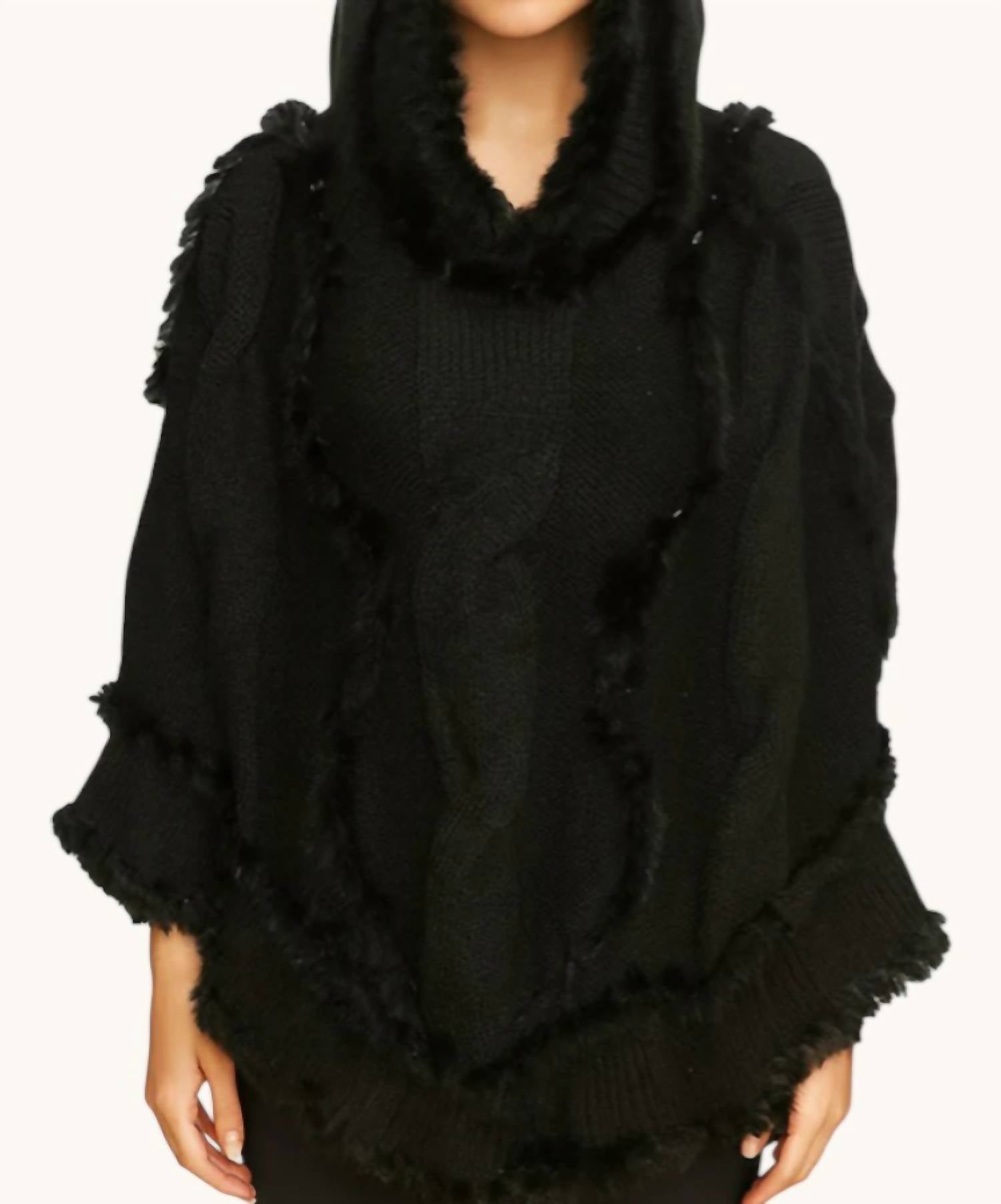 Wona Trading - Cable Fur Poncho Hoodie