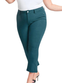 YMI Junior Crop Cropped Kick Flare Pant - Plus in blue steel - women's pants - detail view
