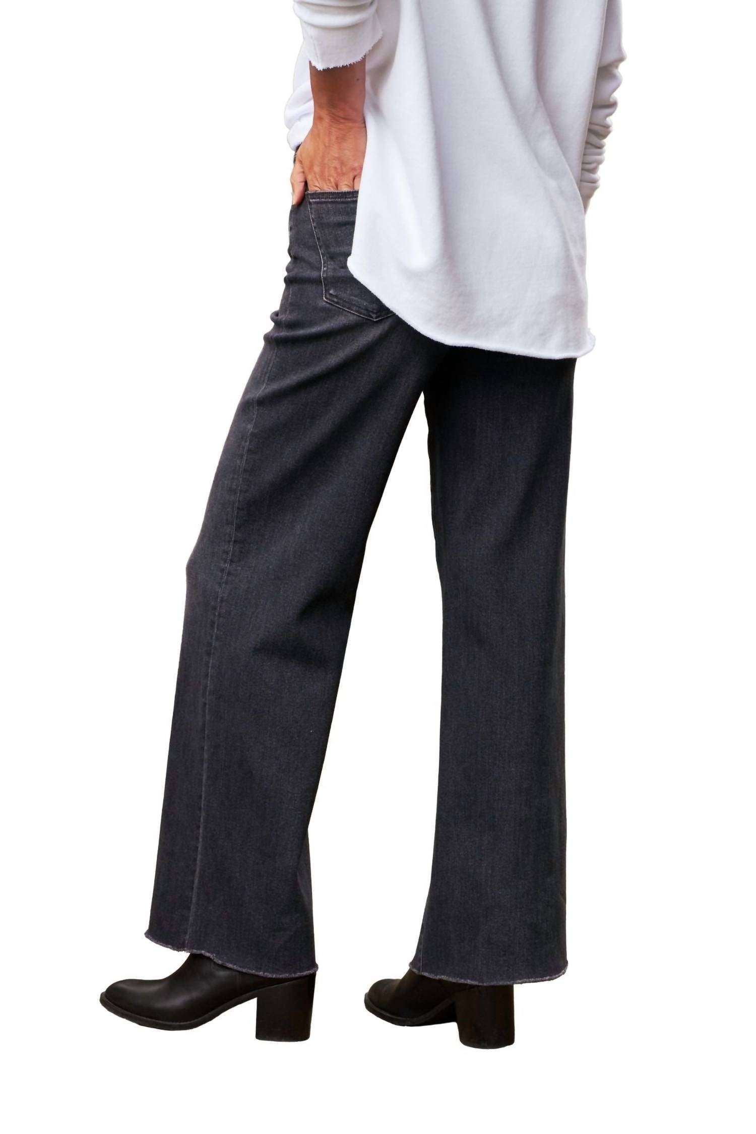 Frank & Eileen East Galway Long Gaucho Jeans in 1981 washed black - women's jeans - detail view
