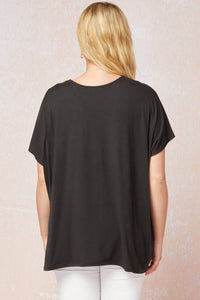 entro Short Sleeve Placket Top in black - women's blouse - detail view